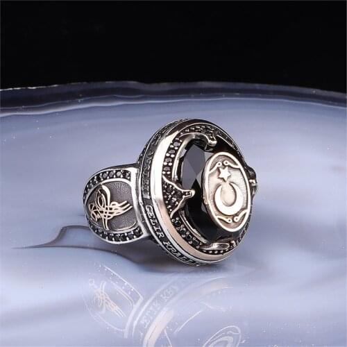 Has Gemstone Crescent 925 Sterling 925 K Silver Men 'S Ring