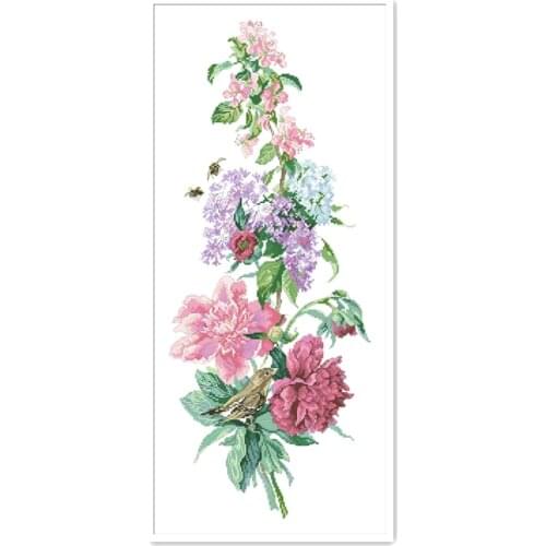 Floral Composition - Peony cross stitch kit 18ct 14ct 11ct white fabric cotton thread embroidery DIY handmade needlework