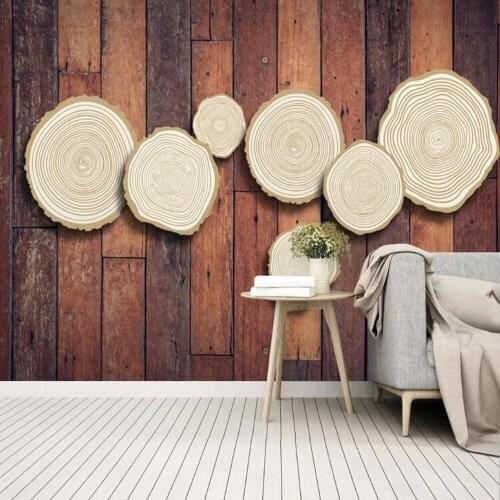 Custom 3D Stereo Modern Retro Wood Board Rings Bedroom Background Wallpaper Mural