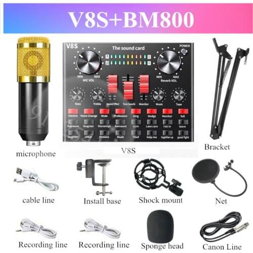 Bluetooth Professional Live Streaming Sound Card USB Interface Mixer DJ Sound for Recording Microphone with BM800 Microphone Set