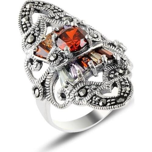 Silver 925 Sterling Mixed Zircon & Marcasite Ring