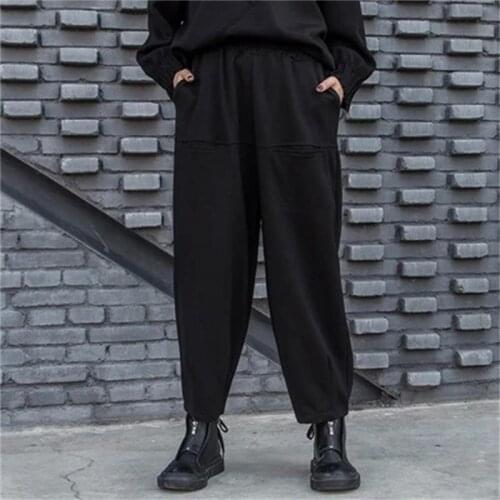 2021 Spring and autumn new style large size casual tight waist harem pants fashion patchwork wide legs