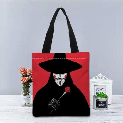 V for Vendetta Handbag Foldable Shopping Bag Reusable Eco Large Unisex Canvas Fabric Shoulder Bags Tote Grocery Cloth Pouch 1208
