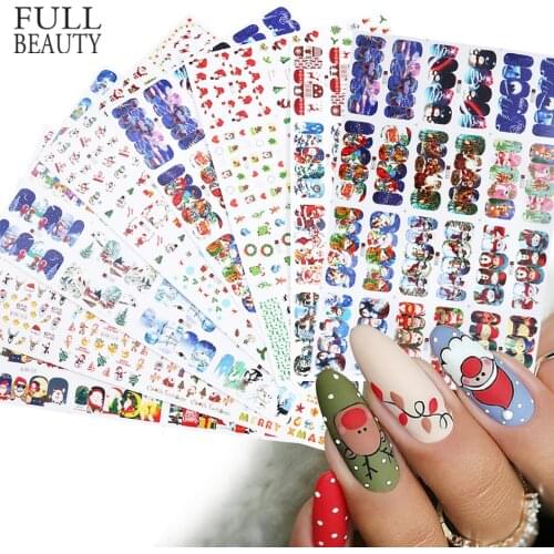 12pcs Christmas Nail Design Winter New Year Gift Santa Claus Elk Water Sliders Nail Sticker Decals Manicure Tattoo CHA1141-1152