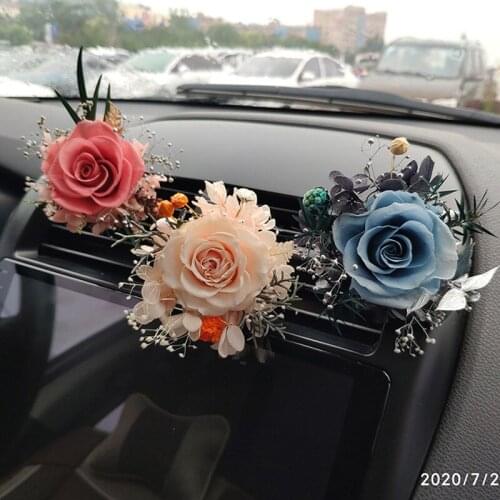 Rose Preserved Flower Finished Car Decoration Aromatherapy Clip Air OutletCar Epoxy Interior Creative Gift Valentines Day DIY
