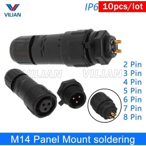 M14 waterproof Connector electric wire male female plug IP67 led outdoor display cable socket Panel Mount 10 unit