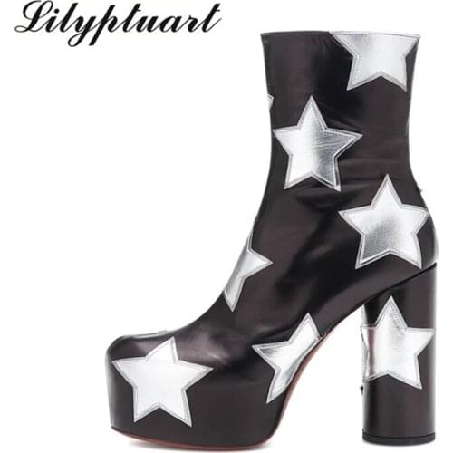 2019 European and American style cowhide material rubber soles short boots round head zip closure fashion boots women