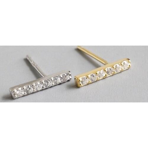 WTLTC 925 Sterling Silver Bar Stud Earrings For Women Dainty Small Cubic Zirconia Studs Earrings Minimal Line Post Earrings Gift