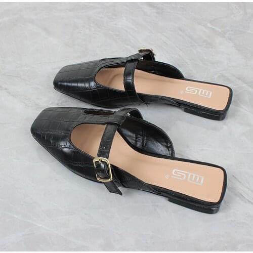 Womens flat bottom slippers 2021 summer new Baotou shallow mouth belt buckle comfortable and fashionable wear Muller shoes 0922