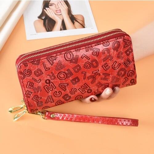 Ladies Wallet Long Zipper Korean Letters Pattern Purse Large Capacity Clutch Soft wallet Mobile Phone Bag Red Card holder Hot Ne