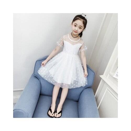 5-9 years old girl dress new version of childrens middle and large childrens clothing summer fashion girl mesh dot dress