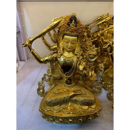 2021 Tibetan Buddhism Holy Buddha statue bless family Safety Health luck Bodhisattva Manjusri Guan yin brass Buddha statue