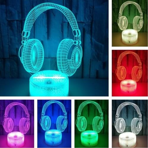 Muscial 3d Night Light Led Color Changing Nightlight For Kids Bedroom Decoration Light Headphone Table Lamp Creative Gifts