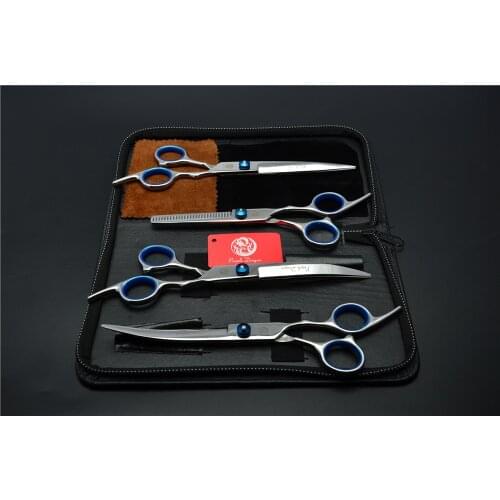 4Pcs Suit 7.0 Inch 19.5cm Pets Professional Hair Hairdressing Scissors Cutting + Thinning Scissors + Down&Up Curved Shears Z3001
