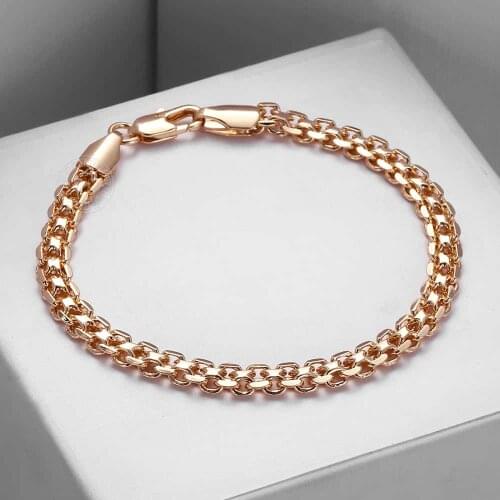5mm Bracelet for Women Girls 585 Rose Gold Bismark Link Chain Bracelet Woman Men Hot Party Wedding Jewelry Gifts 17.5cm GB421
