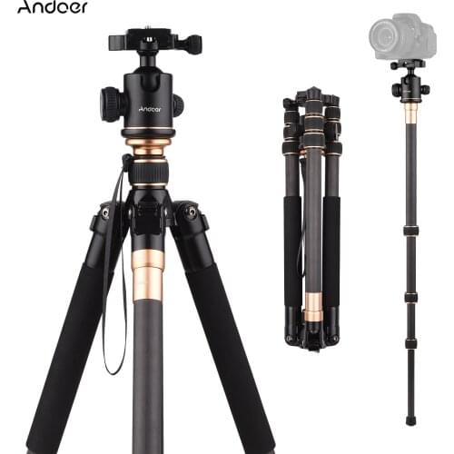 Andoer 160cm/63in Portable Photography Tripod Monopod Stand Carbon Fiber 360° Rotatable Ball Head 12kg/26lbs Load Capacity