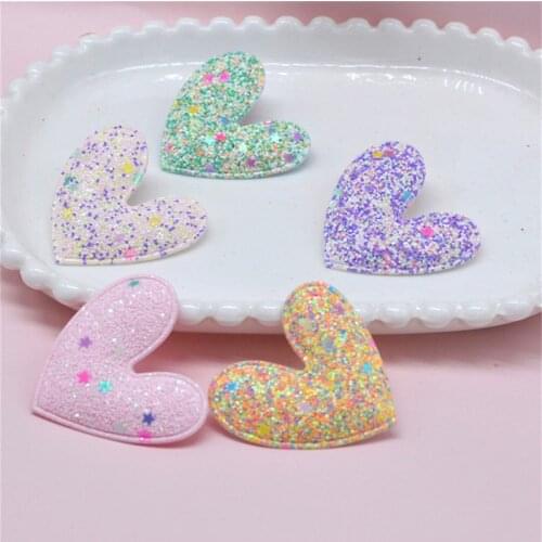 30Pcs/Lot Glitter Shiny Heart Padded Appliques For Handmade DIY Clothes Hat Sewing Patches Headwear Hair Clips Accessories