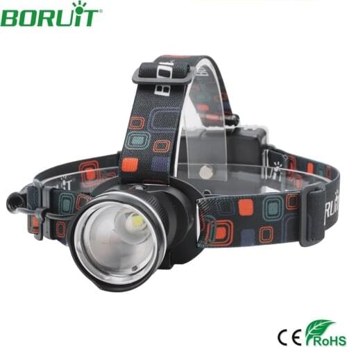 BORUiT 1000LM T6 LED Headlamp Waterproof Rechargeable Super Bright Zoomable Headlight Portable Outdoor Lighting