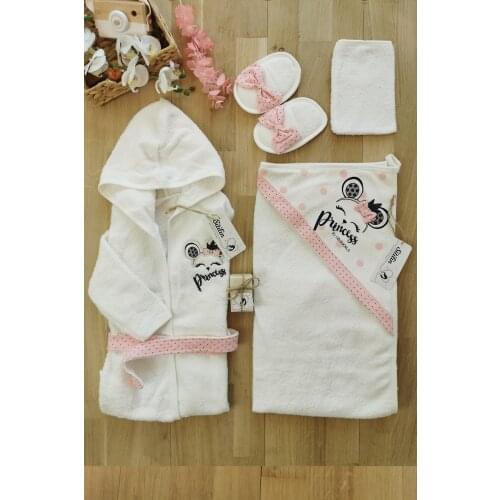 Baby Girl Princess Embroidered Bathrobe Defne Soap Set 0-3 Age Baby Bath Towel Baby Towel Newborn with Infant Towels Blanket