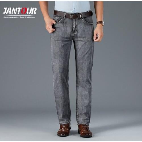 Brand Spring Summer Thin Jeans Men Cotton Business Stretch Straight Vintage gray Classic Trousers Denim Pants Mens 29-35 40
