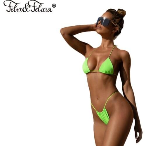 FELIX&FELICIA Sexy Halter Bikini Set Women Push Up Low Waist Swimsuit Strappy Thong Bikini Swimwear Female Swimming Bathing Suit