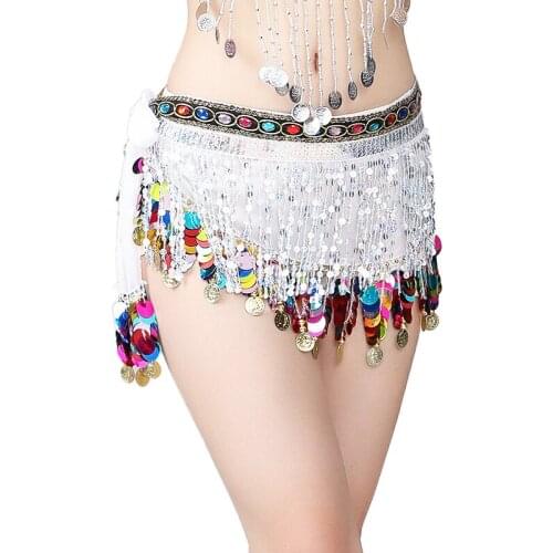 Hot Belly Dancing Hip Skirts Scarf Dance Performance Wear Music Festival Wrap Hip Scarf Gold Coins Halloween Costumes Colour 11