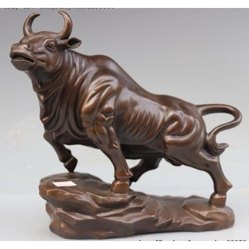 Chinese Bronze Copper FengShui Ox Oxen Cow Cattle Bull Bovine Animal Art Statue