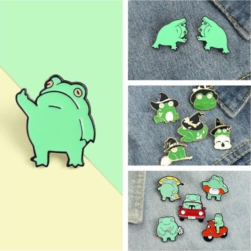 Cute Funny Frog Brooches Gesture Animal Enamel Pin Denim Lapel Bag Pin Anime Froggy Metal Badge Jewelry Gift For Friends Gift