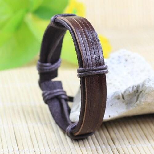 Wrap Multilayer 6Pcs/set Leather Bracelet Men Wristband Bracelets & Bangles For Women Men vintage Jewelry Pulseras -J71