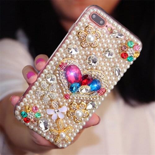 Bling Flower Pearl Rhinestone Colorful Crystal Diamond Soft Case Back Cover for Samsung s5 s6 s7 edge s8 s9 Plus N3 N4 N5 N8 N9