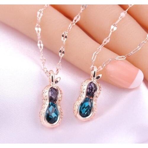 New Style Non-Mainstream Design Lucky Peanut Crystal Necklace Japan and South Korea All-match Simple Fashion Clavicle Chain