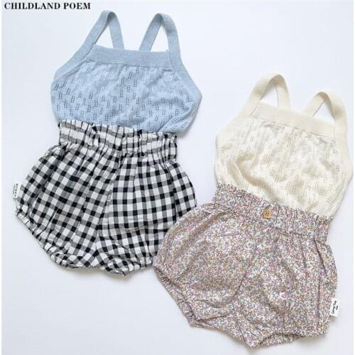 Baby Girls Clothes Summer Knitted Baby Vest + Shorts Infant Baby Clothes Set Boys Clothes Cotton Toddler Outfit For Girl