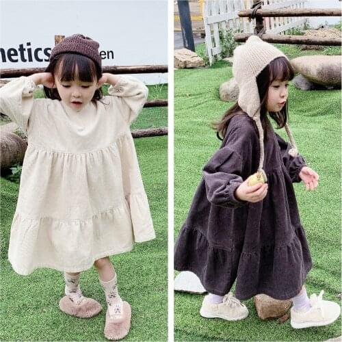 2 3 4 5 6 7 Years Toddler Girls Dress 2020 Autumn Cotton Solid Long Sleeve Dress for Girl Kids Child Clothing Dress New Arrival