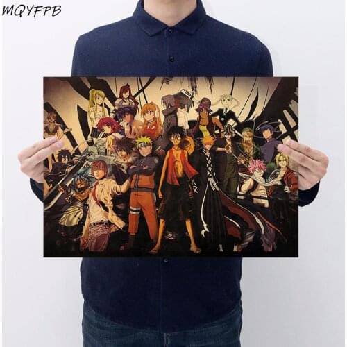 Japanese Animation Collection Kraft Retro Paper Poster Wall Decoration Painting Household Products 72x22cm