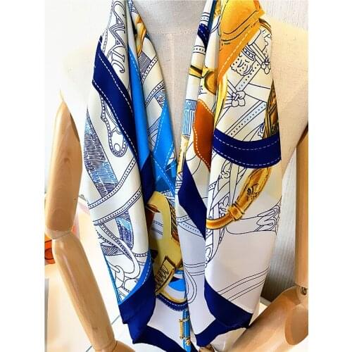 90cm Luxury Brand Twill Silk Square Scarf Women Shawl Luxury Brand Hijab Scarf Bandana Handmade Curled Foulard Head Scarves