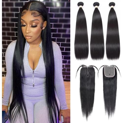 Sapphire Brazilian Straight Hair Weave Bundles With 4*4*2 Lace Closure Remy Straight Hair Human Hair Bundles With Closure