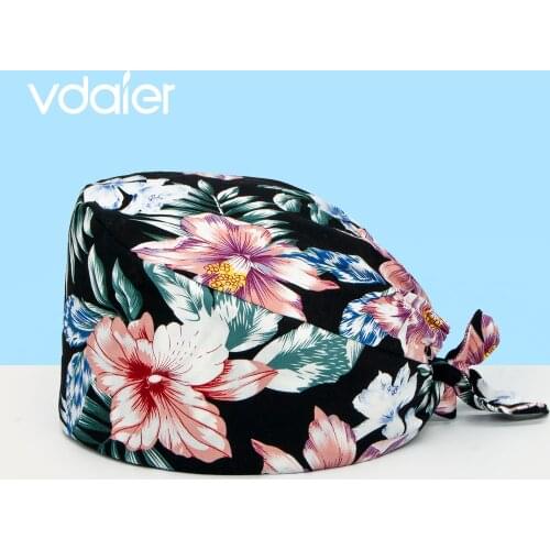 Unisex cotton Flowers print scrub hats adjustable Scrubs caps beauty salon frosted cap lab working hat pet shop Scrub hat