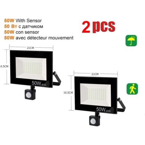 2 pcs 220V 10-100W LED FloodLight Spotlight Exterior Street wall reflector LED LED PIR Motion Sensor Lamp Night Light Waterproof