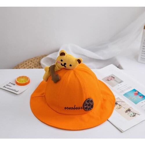 LDSLYJR Spring Autumn Cartoon bear cotton Bucket Hat Fisherman Hat outdoor travel hat Sun Cap Hats for child boy and girl 35