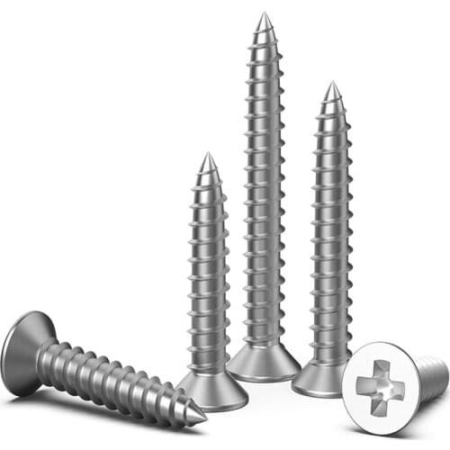 304 Stainless Steel Cross Recessed Countersunk Flat Head Self-Tapping Screw M3/M4/M5 Wood Screw