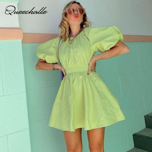 Fruit Green Cotton Dress Women Fashion Puff Sleeve Elegant Ball Gown Female Mini Dress Summer Party Birthday Festival Sexy Dress