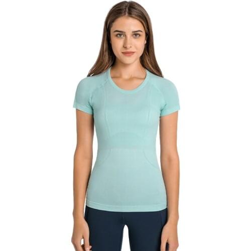 High Quality Wholesale Fitness Womens T-shirts Yoga Crop Top Female Sports Running Round Neck Breathable Wicking Gym Clothing