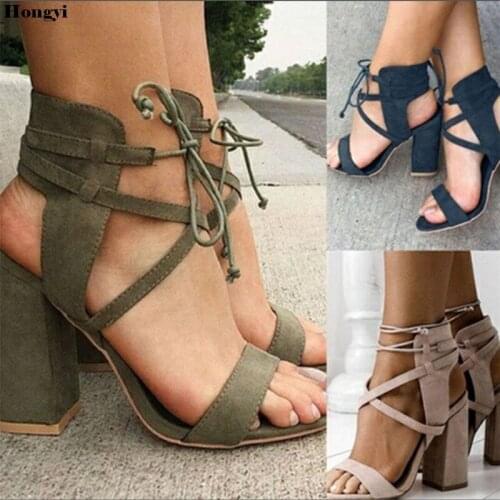 2018 Ankle Strap Heels Women Sandals Summer Shoes Women Open Toe Chunky High Heels Party Dress Sandals Big Size 43