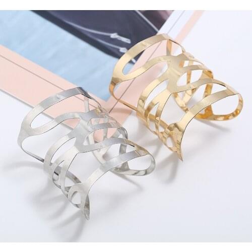 LZHLQ Trendy Plated Bracelet Fashion Geometric Hollow Maxi Punk Jewelry Bracelet Women Opening Adjustable Wide Cuff Bangles