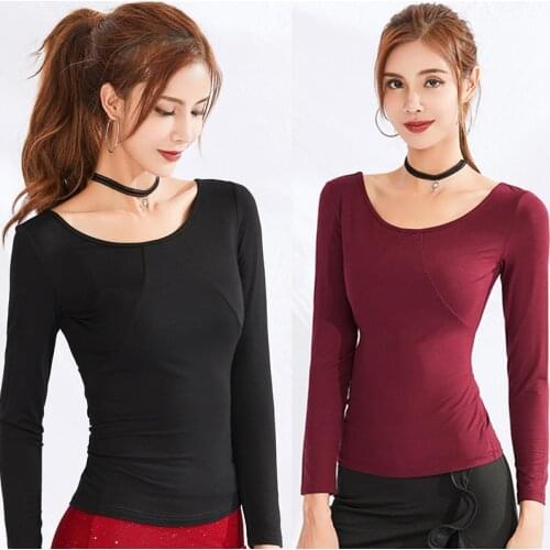 New Latin Dance Tops Ladies 2019 Black Long Sleeve Shirt Round Neck Ballroom Dance Wear Latin Dance Clothes Women Costume BL2563