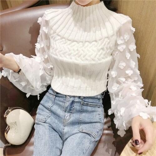 Sweater women loose-fitting outer wear 2021 spring autumn new fashion Korean temperament short half high collar top trend