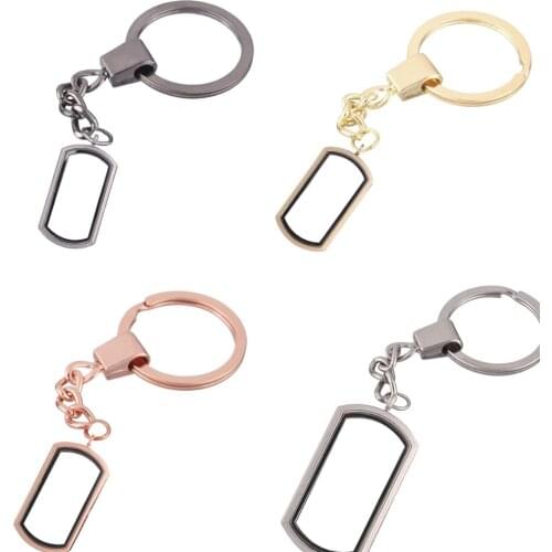 1pcs Rectangle NO Rhinestone Floating charms Alloy plain Locket Keychain DIY Magnetic twist living memory Glass locket Key ring