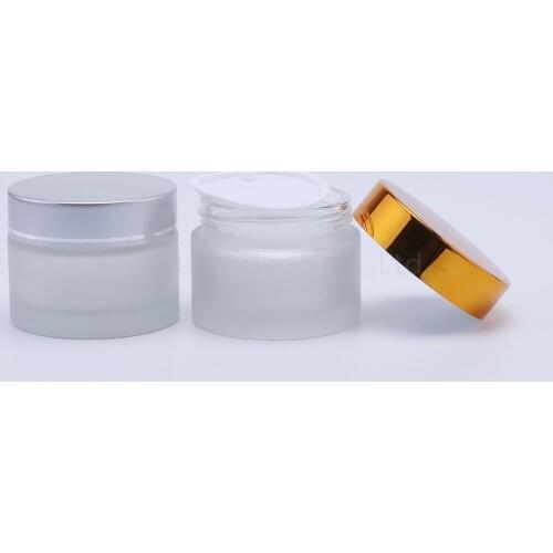 100pcs 50g Clear Frost Glass Cream Jars Cosmetic Packaging With Lid Plastic Caps & Inner Liners Round Empty Small Glass Jars