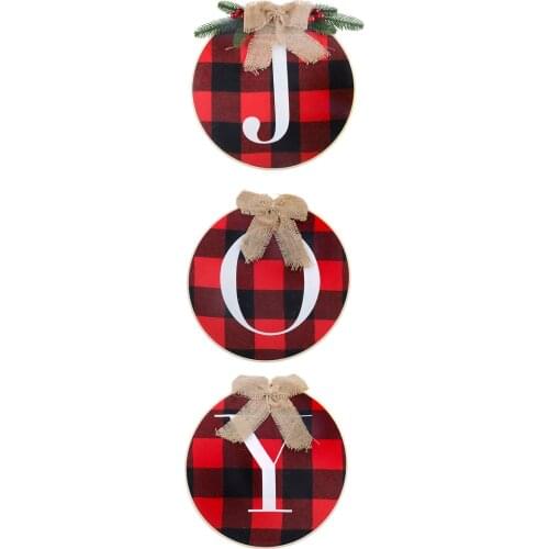 3pcs Front Door Decoration Round Joy Welcome Wooden Sign with Bow-Knot Berries Pine-needles Ornaments for Home Outdoor Indoor