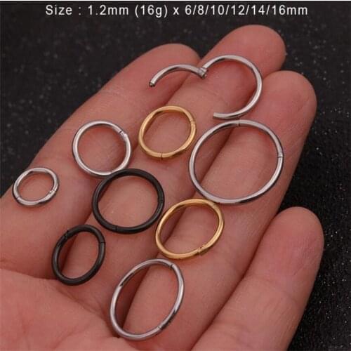 6 8 10 12 14 16mm 1PC Stainless Steel Silve Gold Black Round Hoop Nose Ear Piercing Jewelry Helix Cartilage Daith Snug Earring